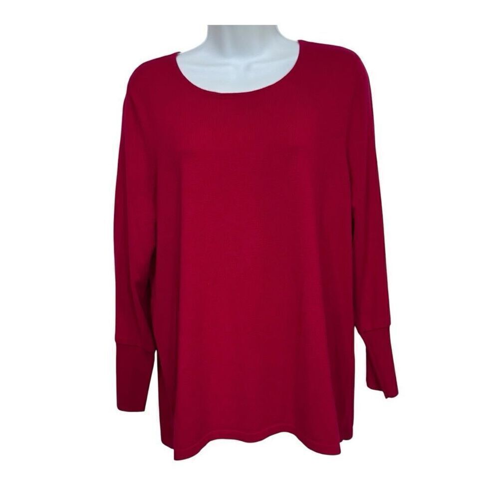 CHICO'S SIZE 2 US SIZE 12/14 RED BUTTON 3/4 SLEEVE TOP rayon
